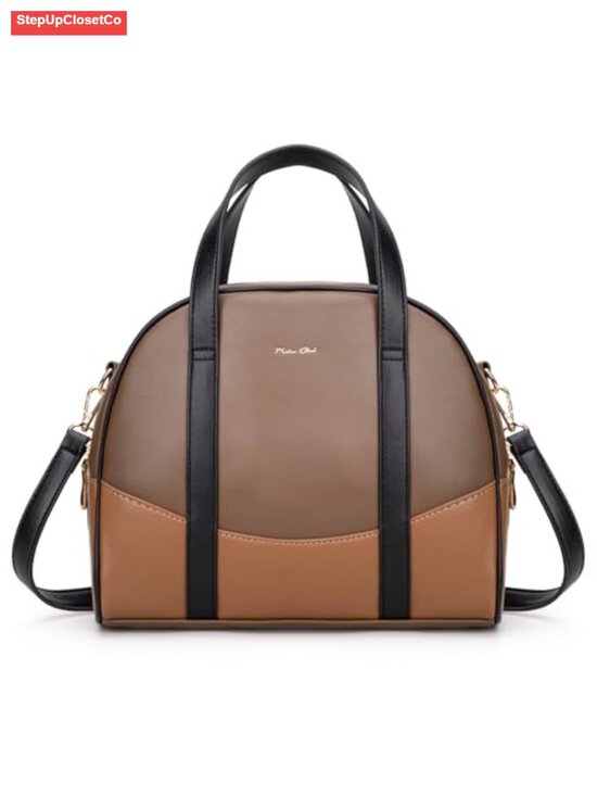 Handbags - Medium Soft Vegan Leather Top Handle Satchel with Crossbody Strap